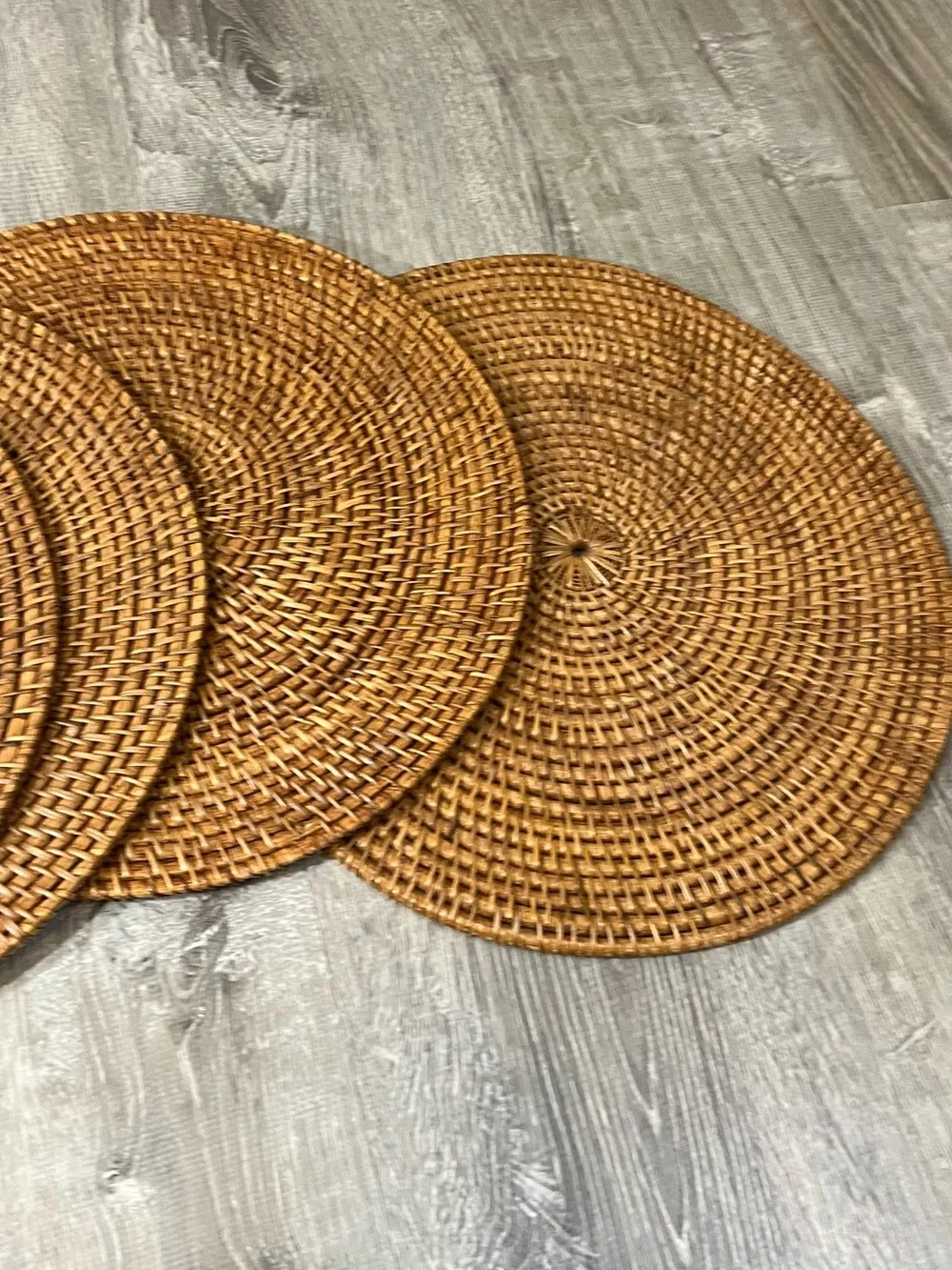 Pier 1 One Imports Brown Rattan Wooden Basket and 4 Round Table Placemats